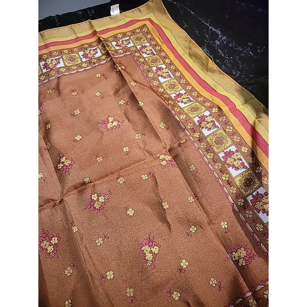 Vintage Womens Scarf Sheer Gold Orange Head Neck‎ Convertable Boat